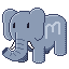 A pixel art elephant bearing the Mastodon logo