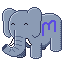 A pixel art elephant bearing the Mastodon logo